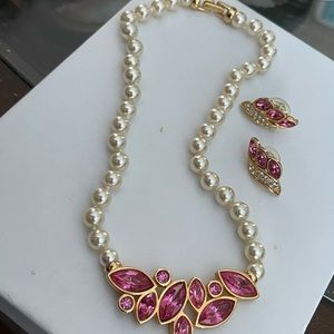 Signed Swarovski SAL Vintage Teardrop Pink Crystal Matching Clip Earrings